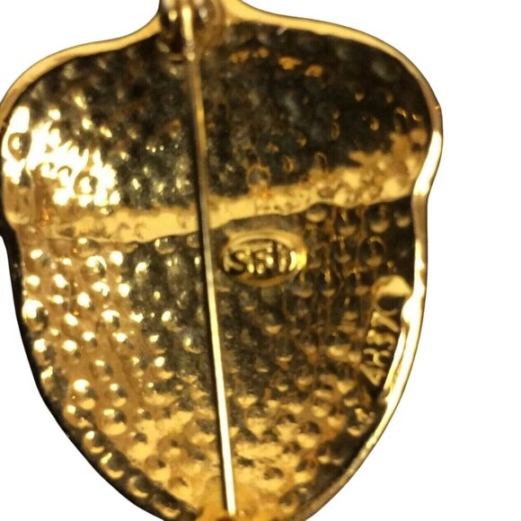 SFJ Signed Acorn Brooch Pin Goldtone Beige Enamel 4837 - Picture 4 of 4